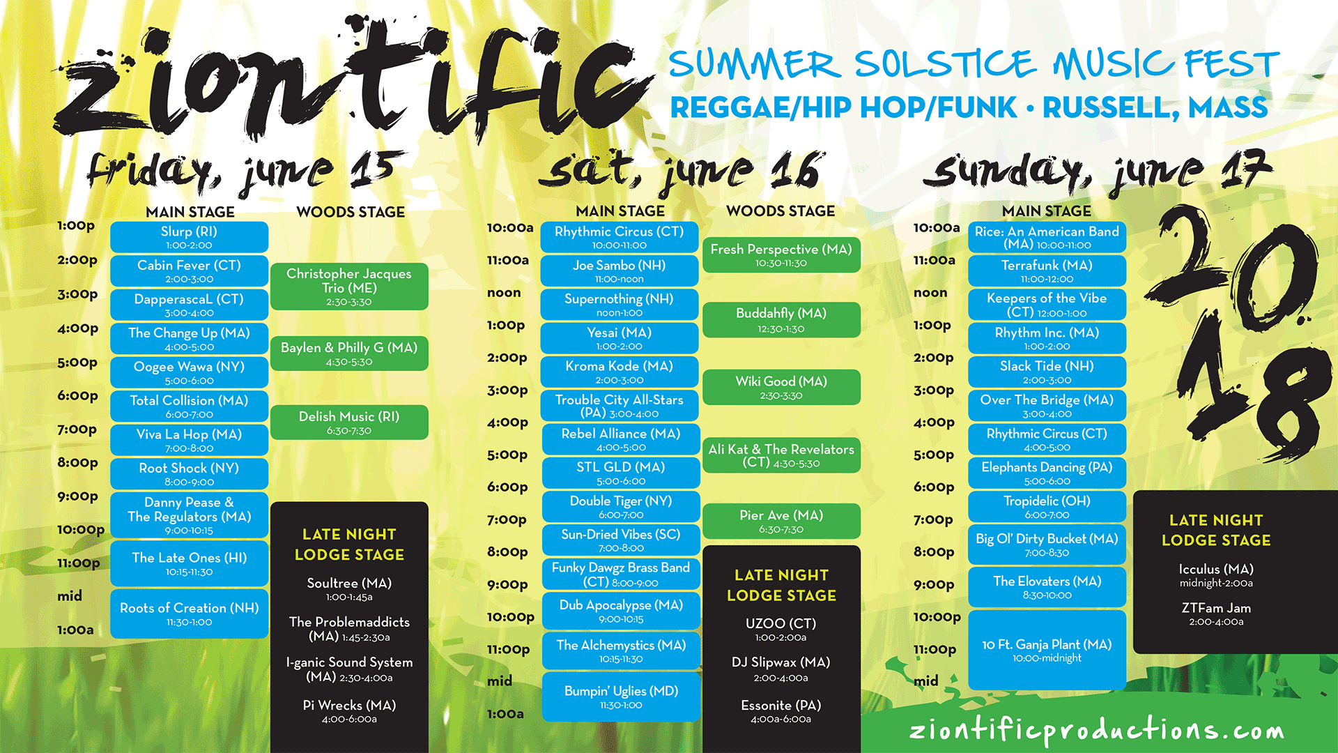 Ziontific Summer Solstice Music Festival Russell, MA Reggae Hip Hop Funk Family Friendly Festival Schedule